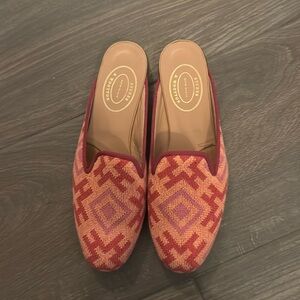 Stubbs & Wootton Red and Coral Needlepoint Mules